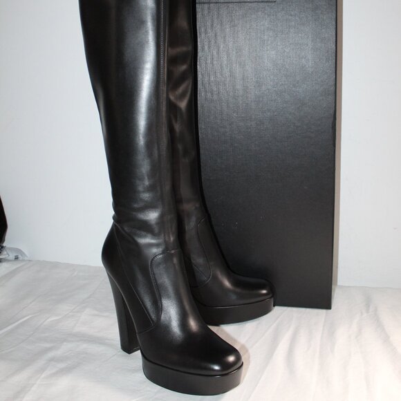 NWB Saint Laurent Taboo Platform Tall Black Leather Heels Boots Side Zip 40.5 - Picture 4 of 12